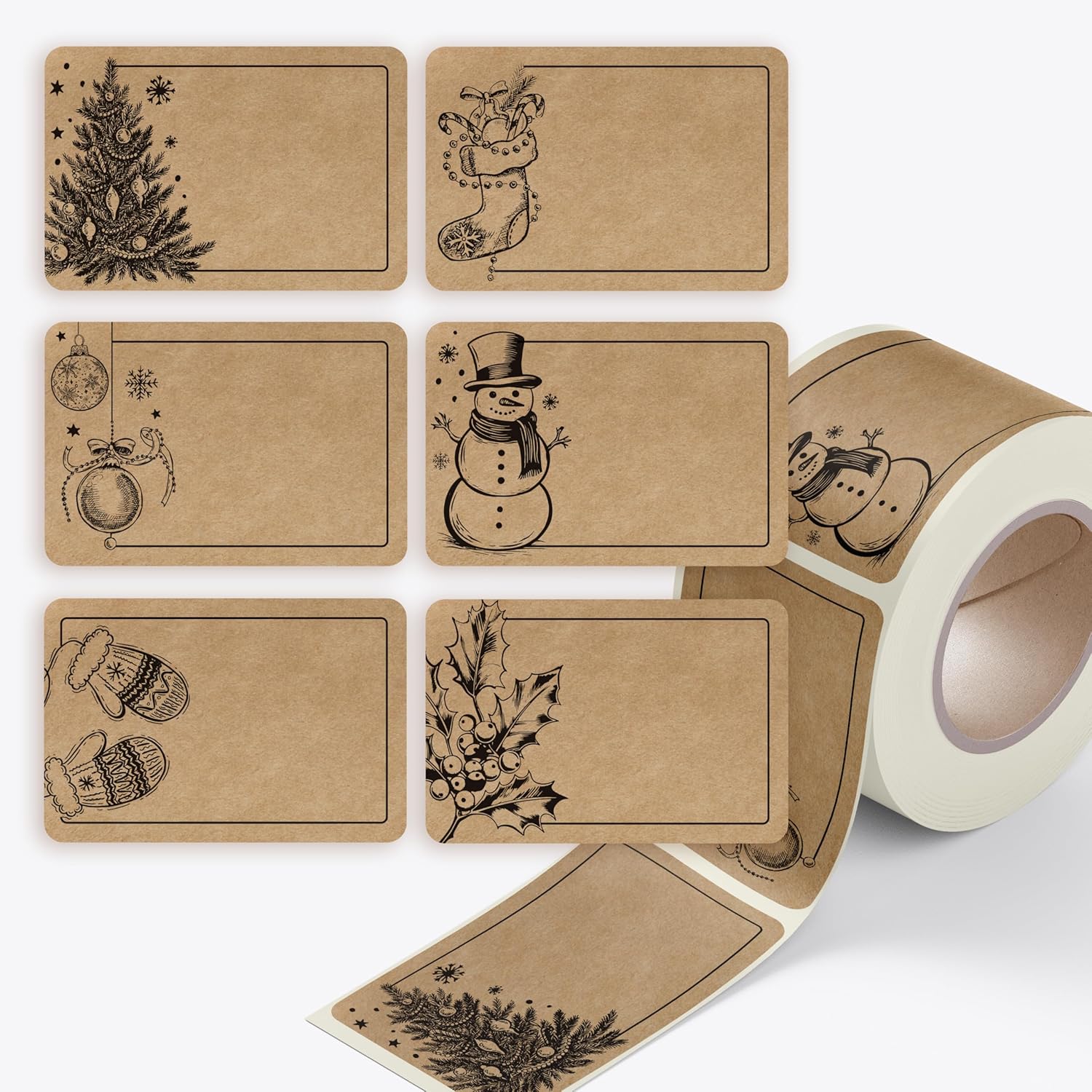 Image of Colortouch Christmas - 250 Sheets Of Paper Optics Gift Stickers - 37 * 55 Mm Rectangular Roll Vintage Christmas Decoration For Packaging, Gifts, Christmas Tree