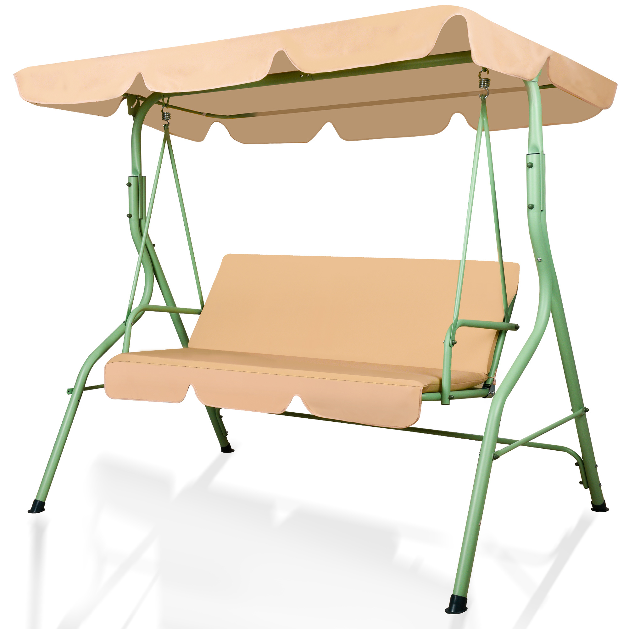 Image of Hulaop - 3-seat Garden Swing With Padded Cushion And Sunshade Canopy In Steel And Beige Polyester
