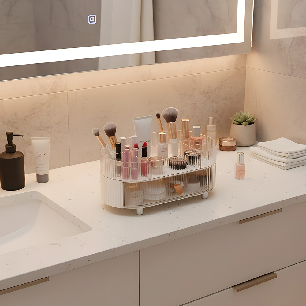 Multi-Function Clear Storage Organizer with Drawer and Tray Design
