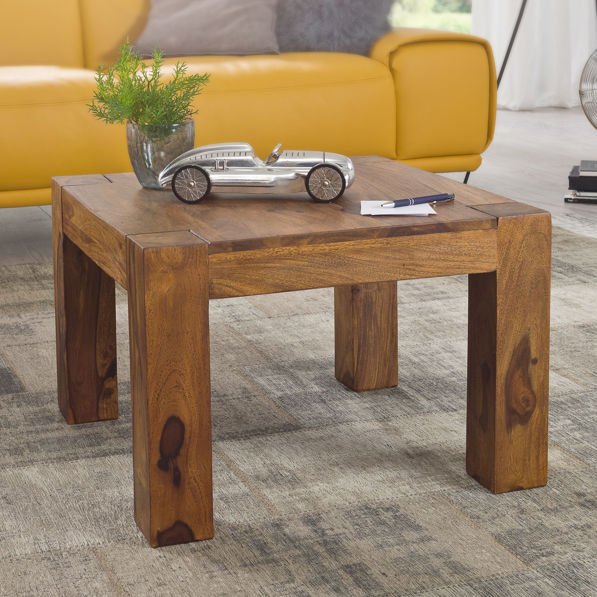 Coffee Table 60 X 60 X 40 Cm Solid Wood, Massive Living Room Table Square Brown, Side Table Solid Wood, Design Wooden Table Living Room