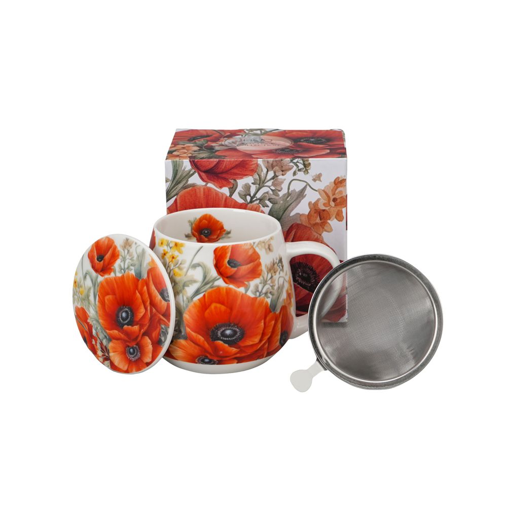 Teacup With Strainer & Lid – Basket Of Flowers Poppy – 0.43l