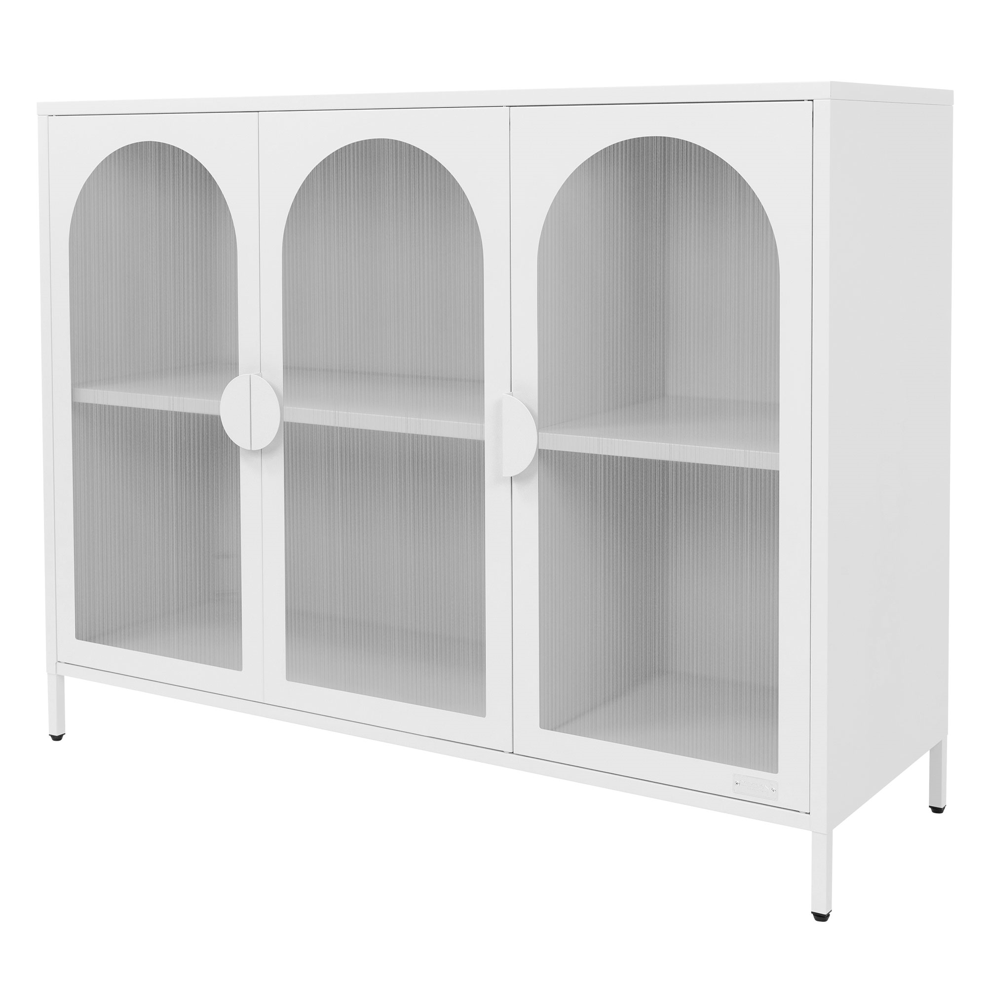 Image of Ml- Cabinet 120x93x40 Cm In Steel, Sideboard With 4 Shelves & 3 Doors, Metal Dresser With Adjustable Feet, Storage Cabinet For Living Room