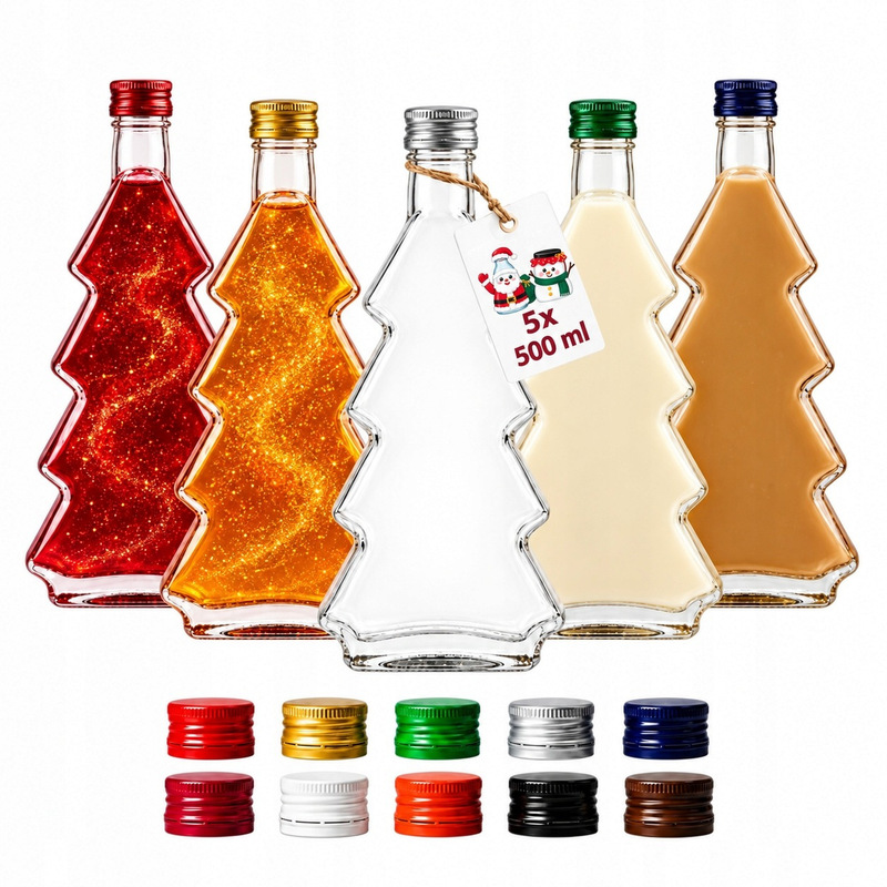 Image of 5-pack Christmas Tree 500 Ml Liqueur Infusion Bottle, Christmas Gift, 0.5l Moonshine