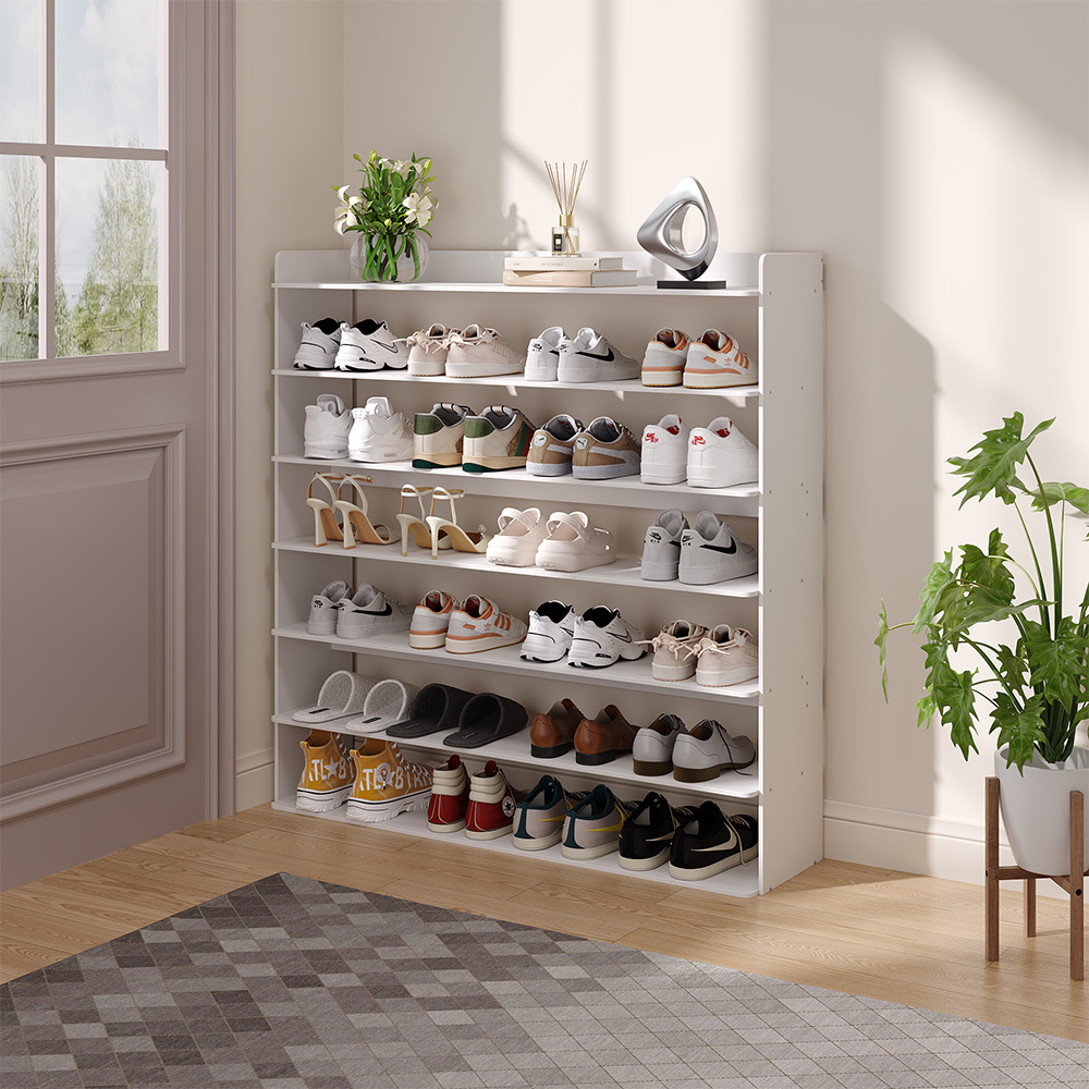 TEMU White Shoe Rack, 7-tier Wooden Shoe Rack Organizer For Closet And Entryway, Upgraded Widen Wooden Free Standing Shoe Shelf For Small Spaces,