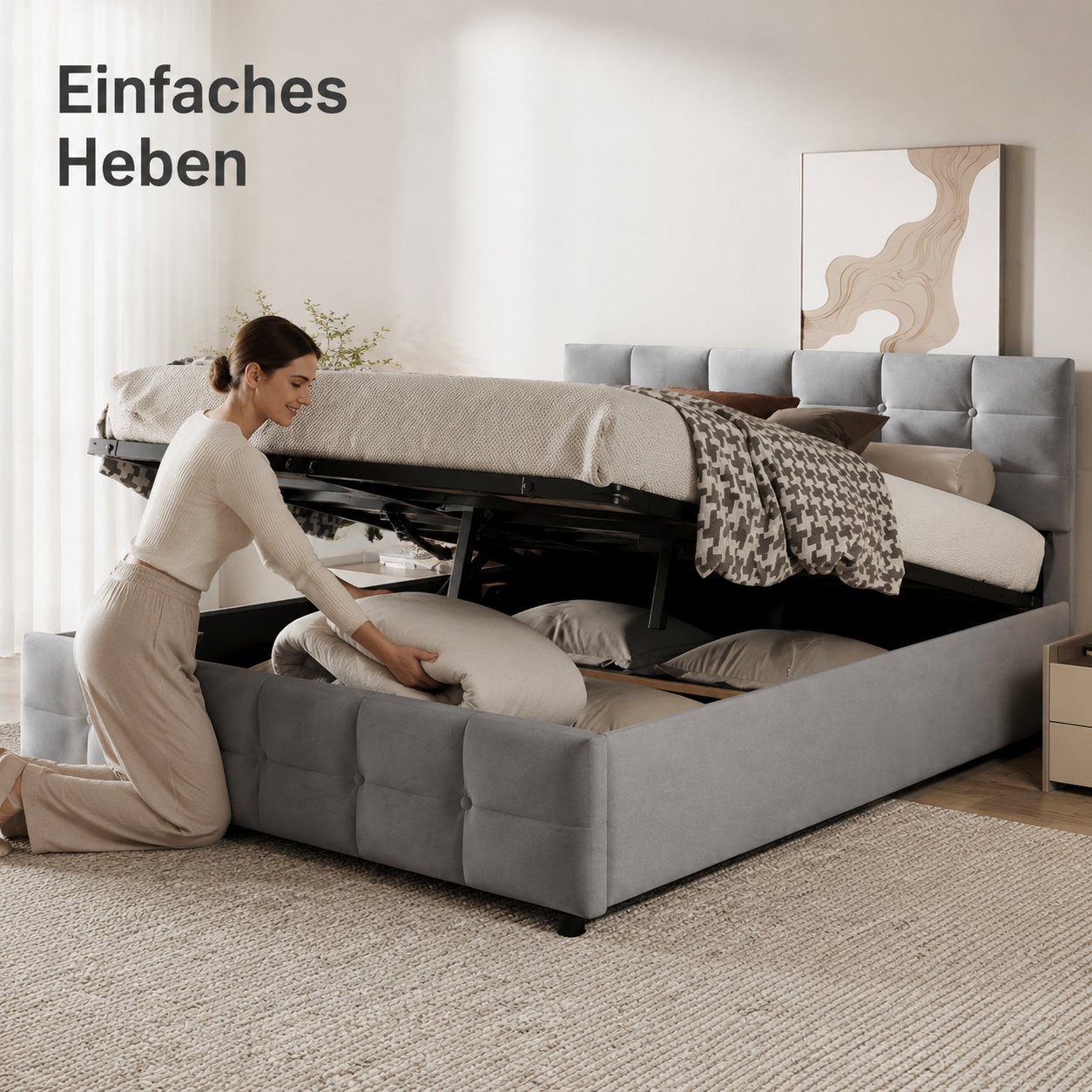 Upholstered Bed 180x200 Cm Of Velvet With Storage Space & Hydraulic Lift Function, Slatted Frame Included