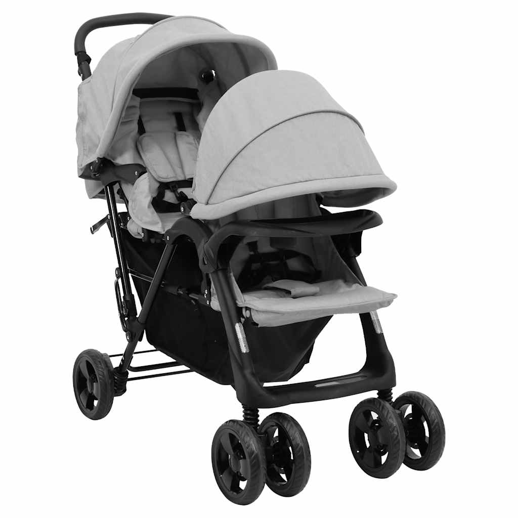 TEMU Twin Stroller In Tandem, Light Grey, Steel - Twin Stroller, Tandem Stroller, Stroller Accessories, Transport, Foldable Stroller, , Safety,