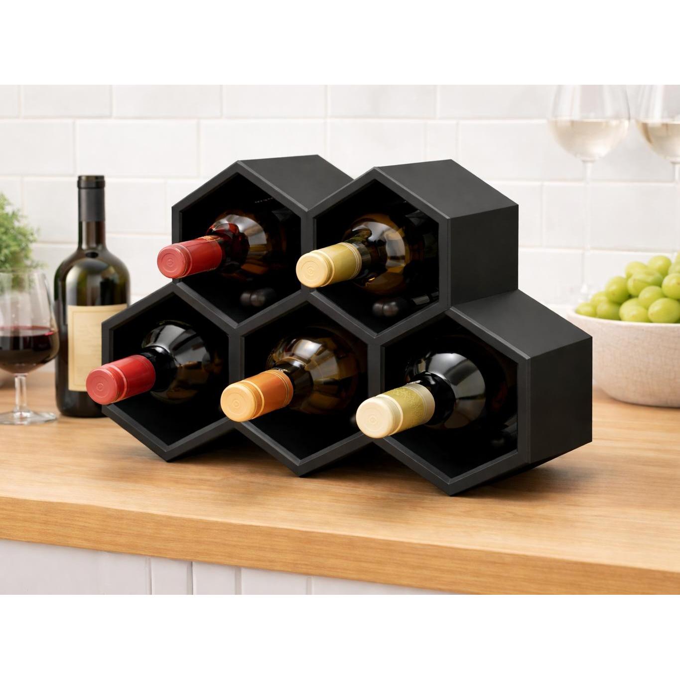 Image of Wine Bottle Holder Design Hexagonal - Modern Organizer For Wines And