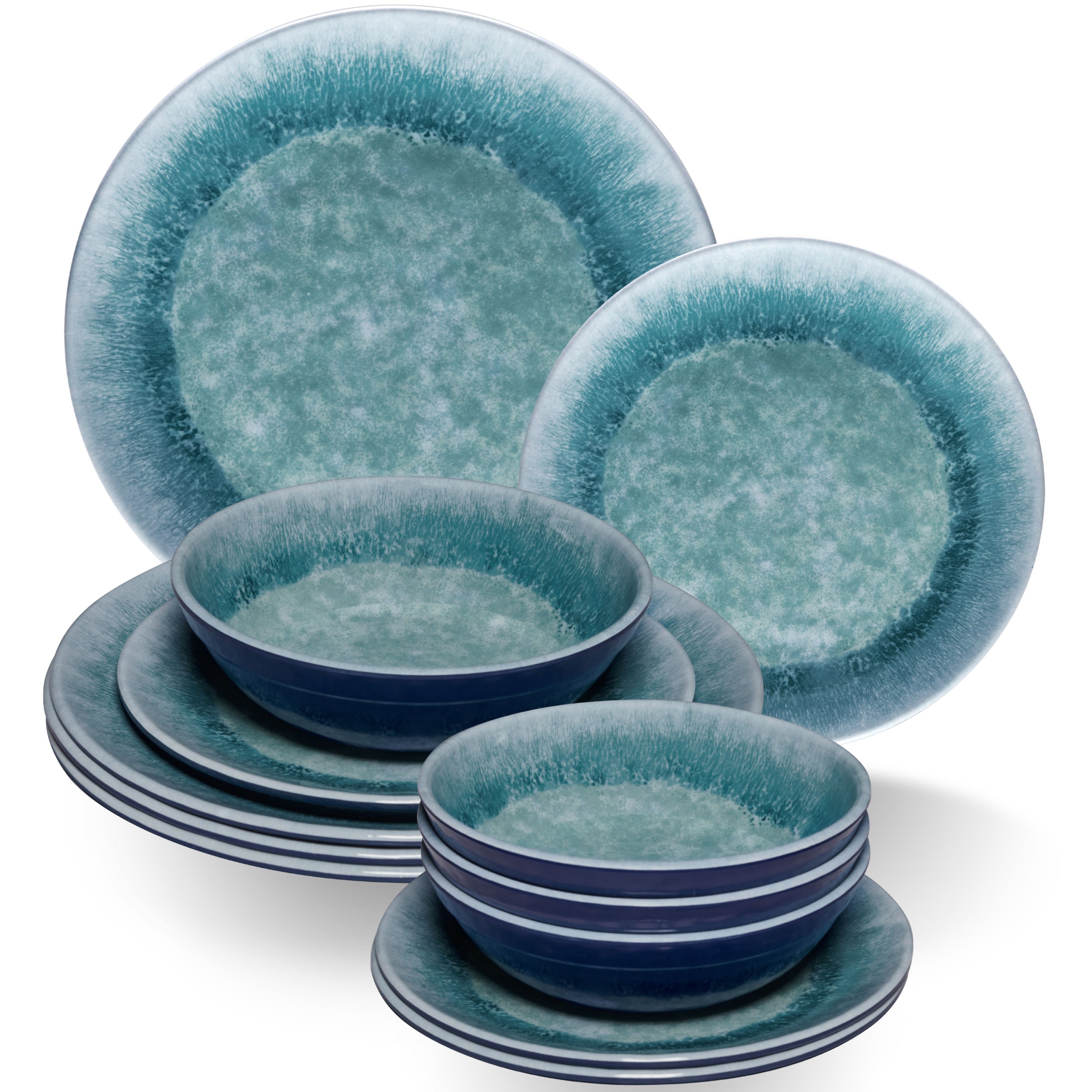 Image of Adria Blue Camping Tableware For 4 People - 12-piece Set In Blue - Dishwasher Safe Dinnerware, Camping Accessories, Camping, Festival, Picnic, Garden Party