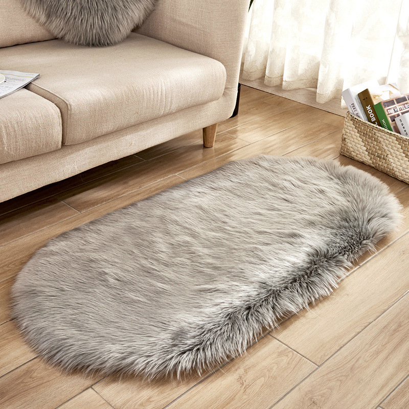 TEMU 1pc Oval Shaped Faux Fur Rugs, Sofa Bed Side Soft Plush Area Rugs, Floor Carpets Mat For Bedroom Living Room Playing Room Decor, Non - Slip &