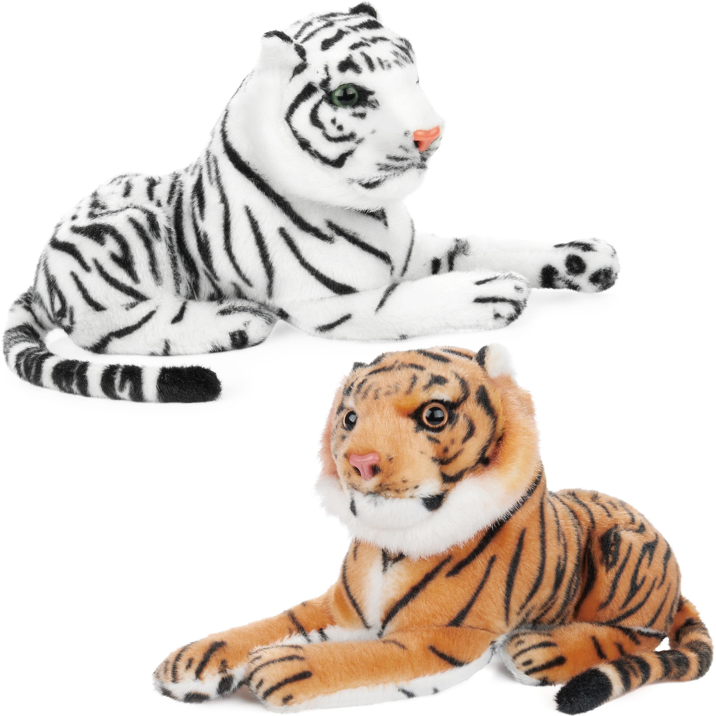 Image of Brubaker 2-piece Tiger Plush Toy Set - 25 Cm Stuffed Animal - Small Lying Plush Toy - Baby Big Cat - Children's Toy - White And Brown
