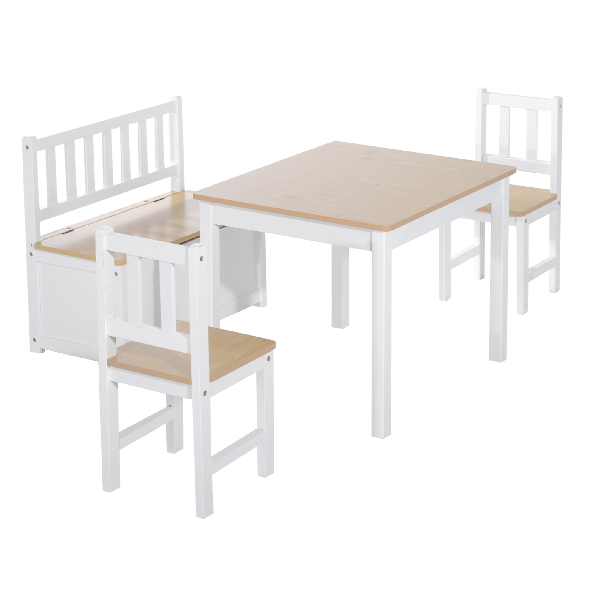 Homcom 2-seater Table And Bench Set For 4pcs 's Furniture With Storage Space For ' Room White And Natural