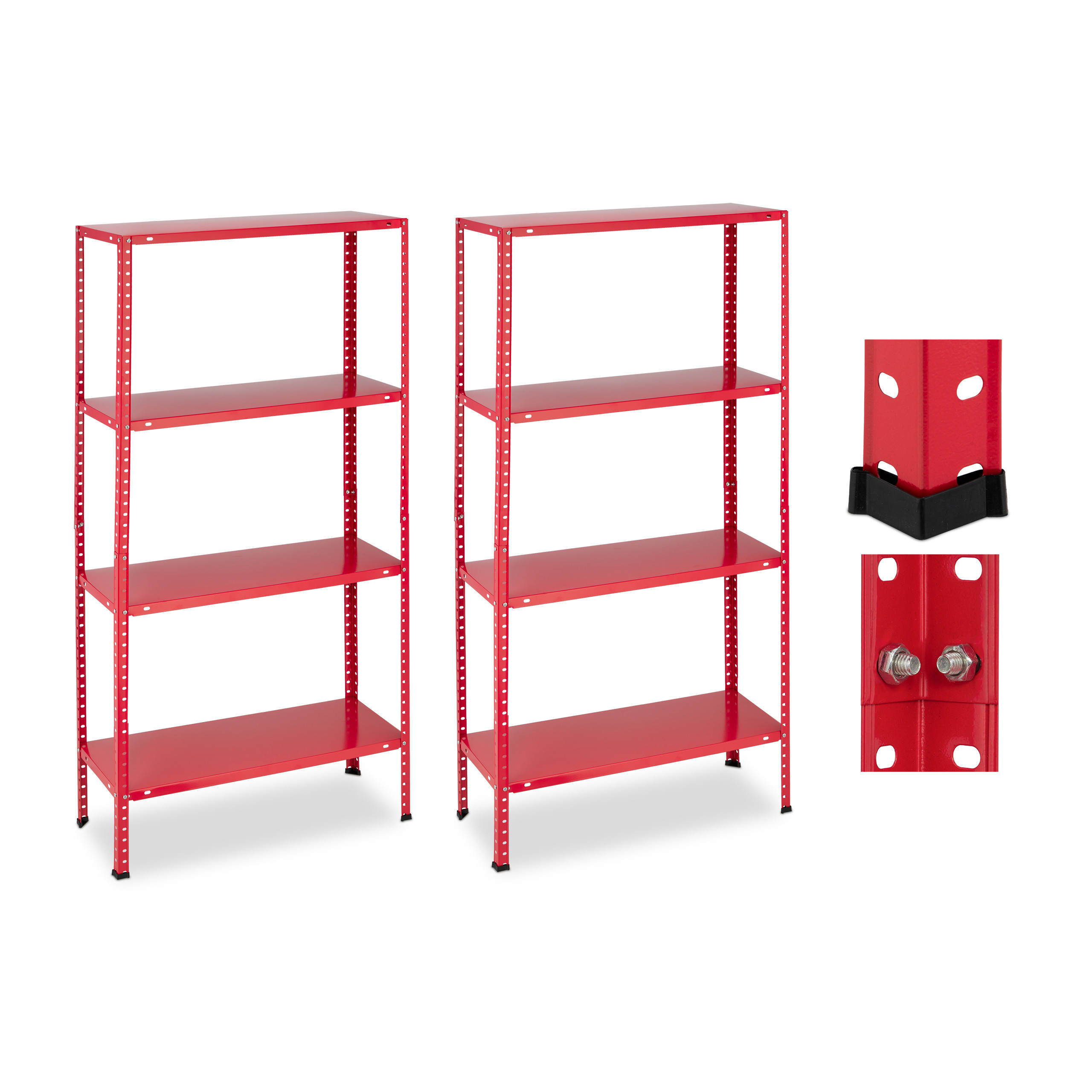 Image of 2 X Heavy-duty Shelving Unit In Red - (w)75.5 X (h)147.5 X (d)30.5 Cm
