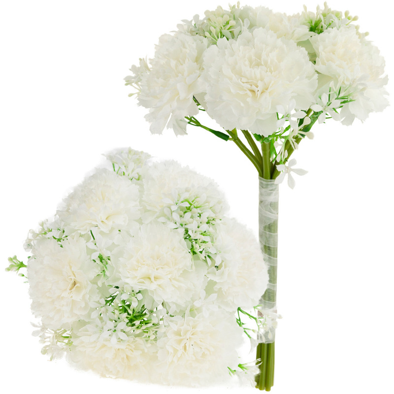 Image of Carnations Bouquet White Artificial Beautiful Flowers