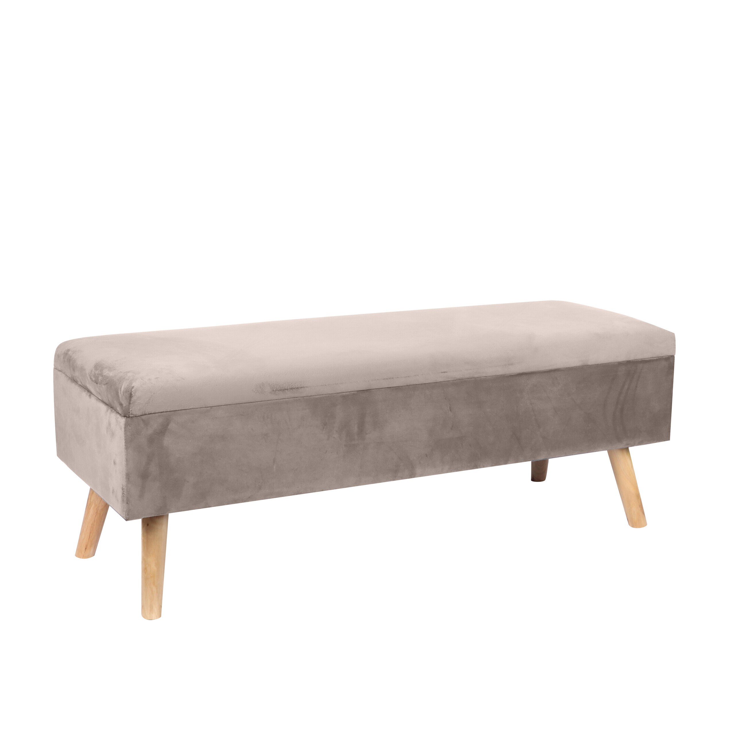 TEMU con almacenamiento, 40 x 110 x 40 cm, tapizado de terciopelo, MDF y madera de eucalipto, crema, asiento acolchado abatible, de madera, para