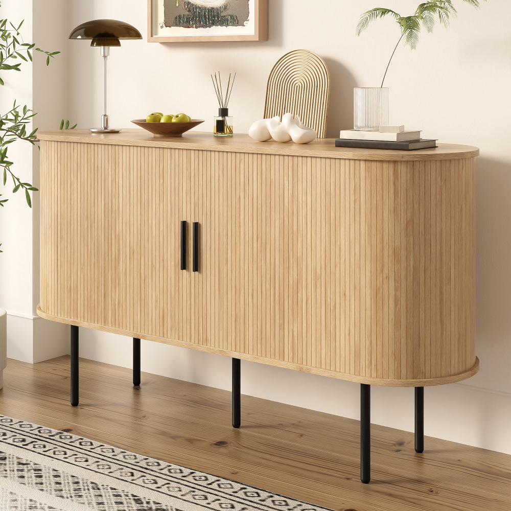 Sideboard 140x40x78 Cm, Wood – Roll-up Doors – For Living Room & Hallway – 70 Kg – Easy Assembly