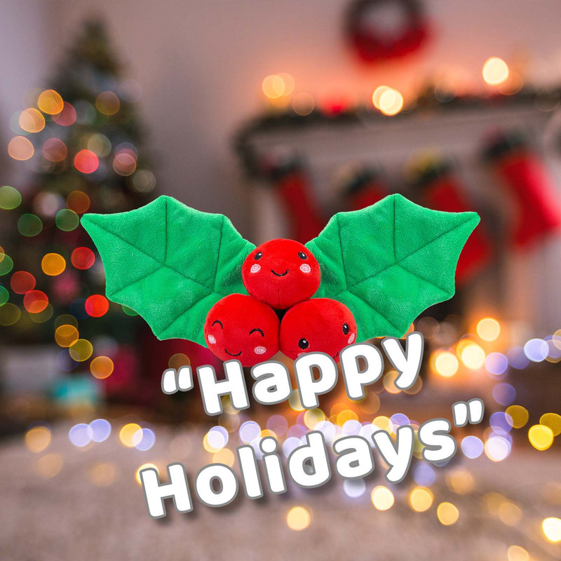 Christmas Holly Soft Toy Plush Gift Idea, 16cm x 12cm