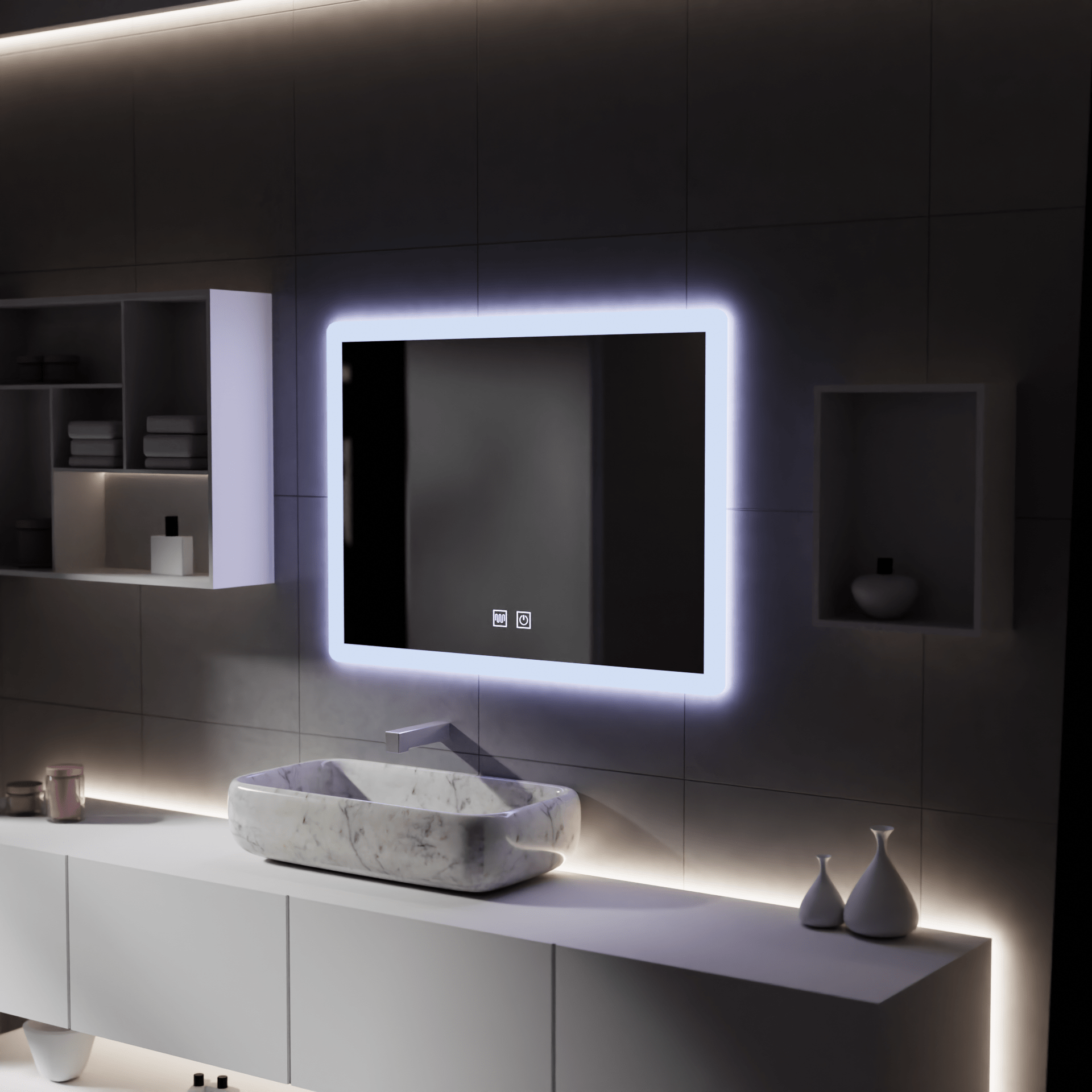 TEMU Espejo LED Rentagular con Garantía de 2 Años, 80X60Cm, Touch VENERA, Antivaho, Regulable, Altura 60 Cm, 80 Cm, Material de Vidrio, Recomendado