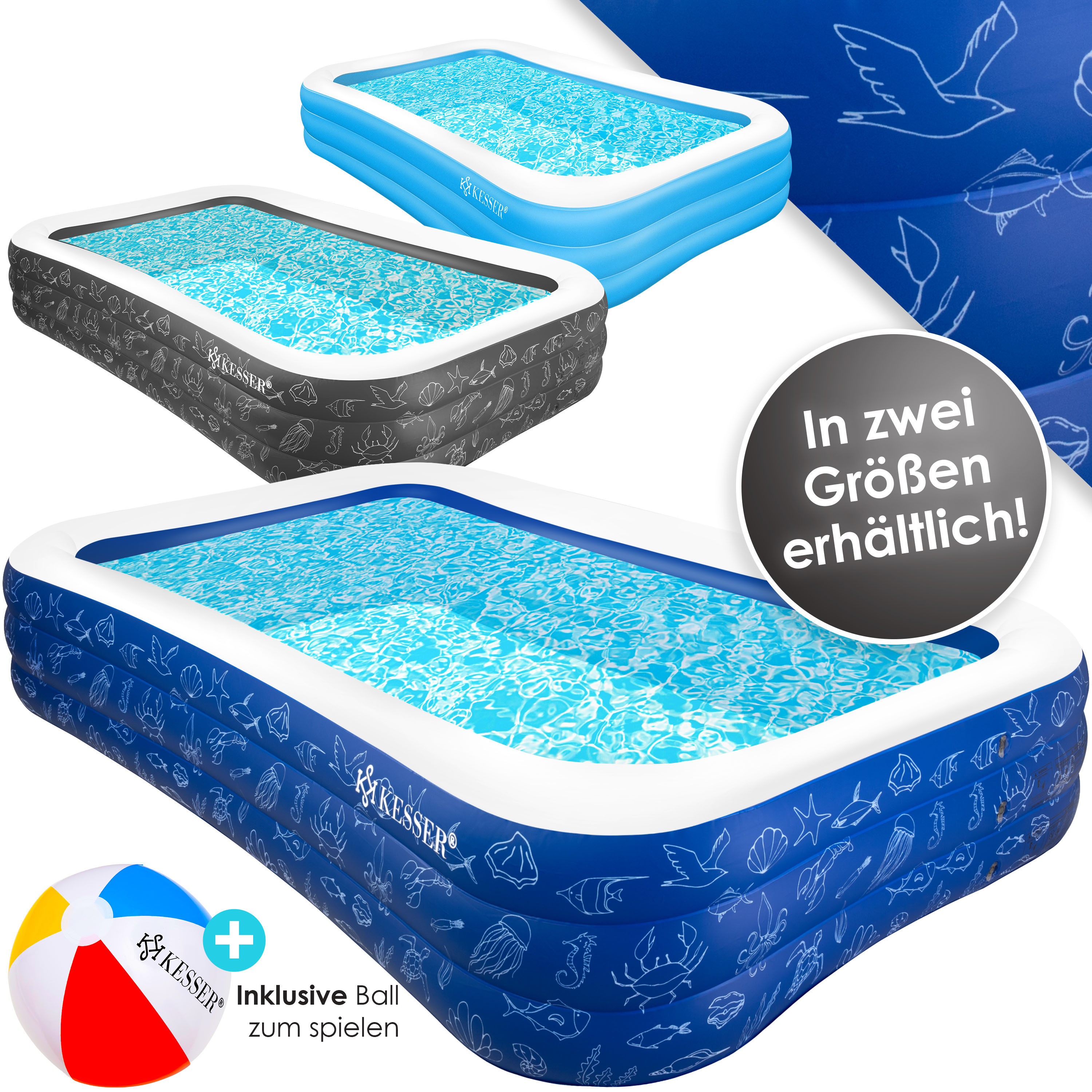 Kesser® Inflatable Pool Family Pool For Kids And Adults, Garden Swimming Pool, Family Swimming Pool, Summer Paddling Pool, Capacity, Drain Holes