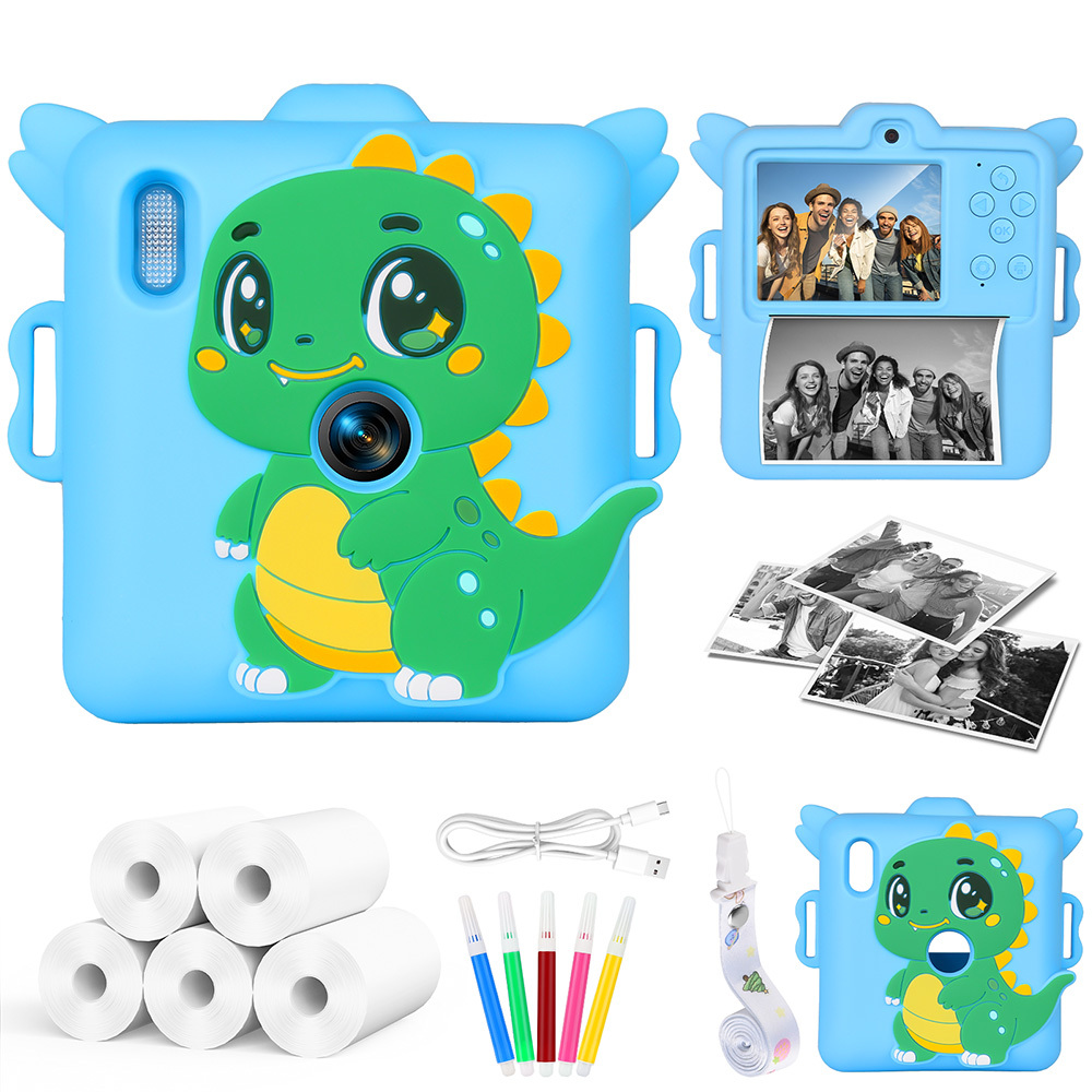 Image of Instant Print Camera, Kids Camera Digital Camera 1080p Hd Photo And Video Recording With Silicone Case & 5 Colored Pens, 5 Rolls Photo Paper For Boys And Girls Birthday Chirstmas Gifts