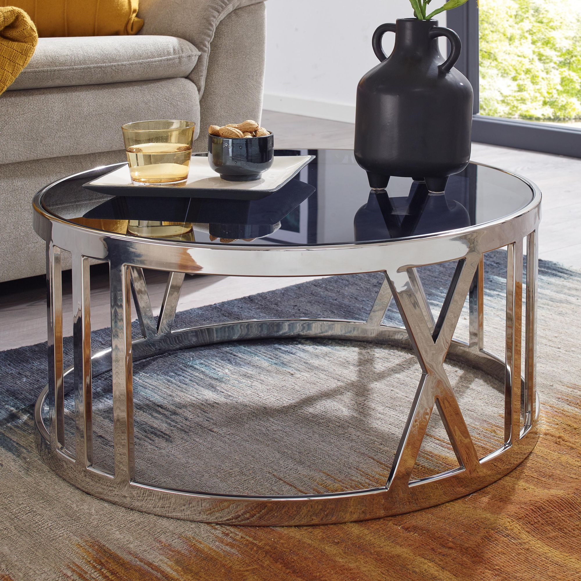 Image of Glass And Metal Coffee Table 60x60x30 Cm, Round Design Living Room Table, Small Modern Coffee Table, Side Table, End Table For Living Room