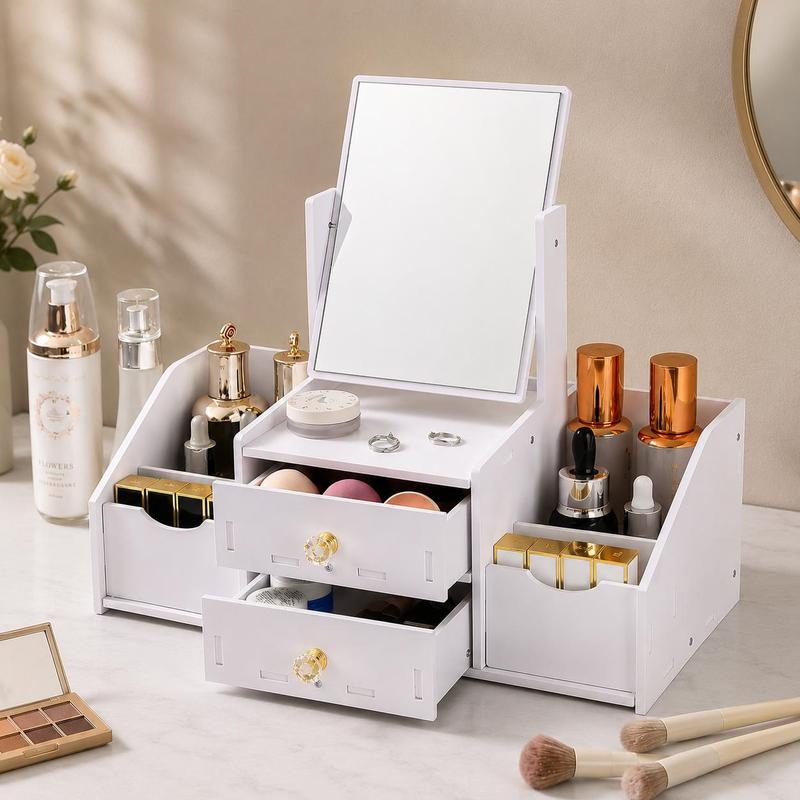 TEMU Kosmetik Organizer mit Spiegel Make up Organizer Aufbewahrungsbox Weiß