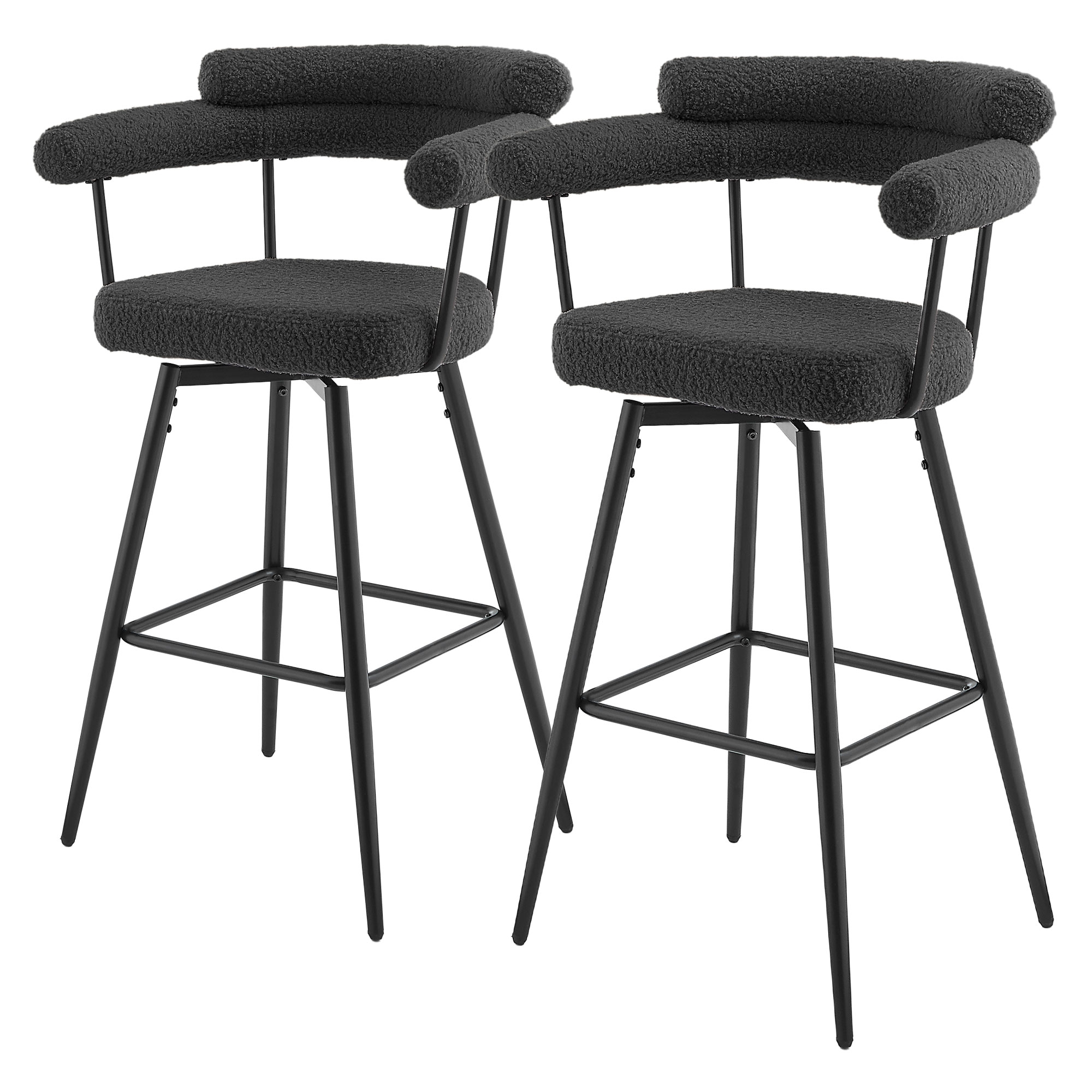Image of Ml-design Swivel Stool, Teddy Fabric, 76 Cm High, Padded Bar Stools, Kitchen Chairs With Arm And Backrest, Chair, Counter Stool With Footrest, Kitchen Stool Bistro Stool Stool Chair