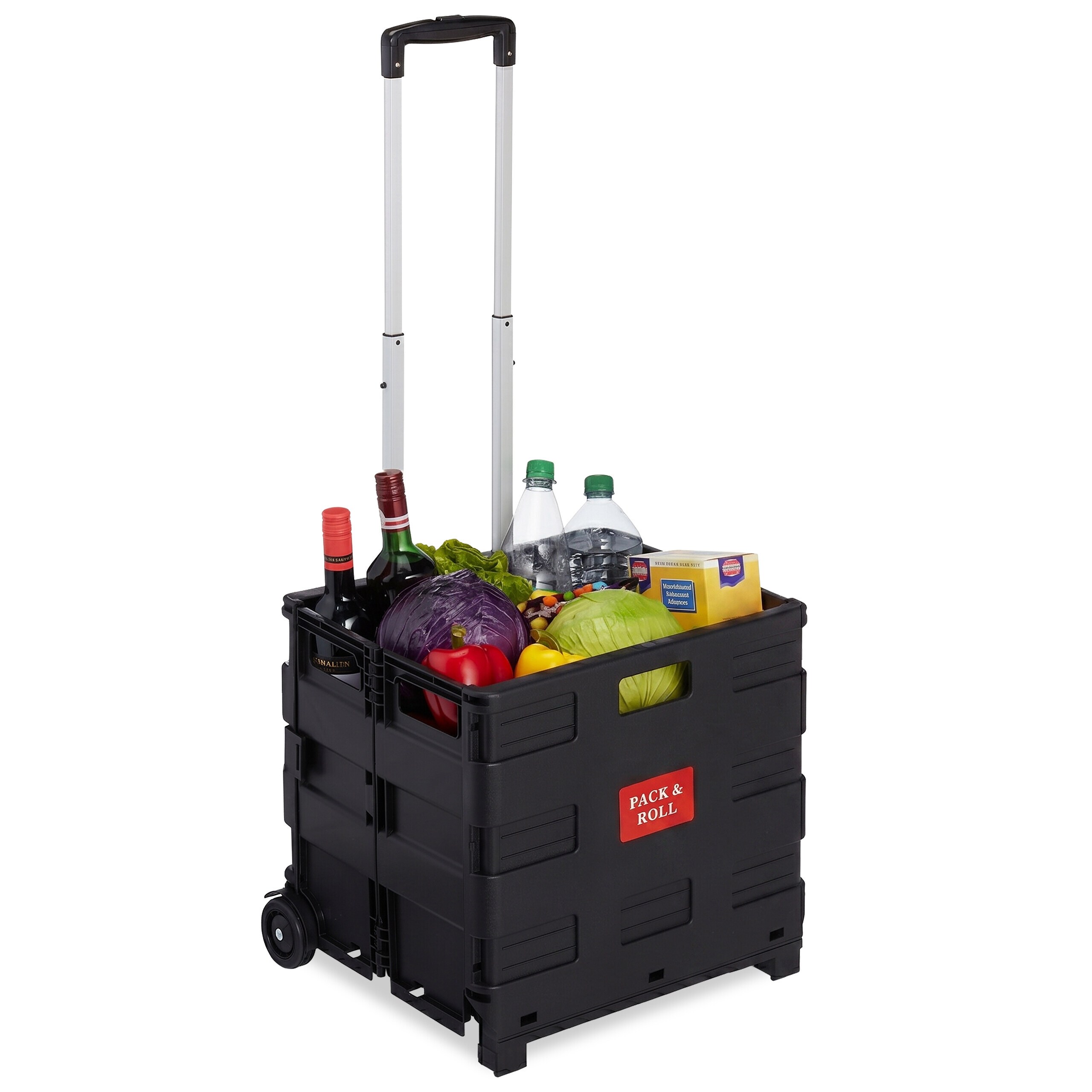 TEMU Folding Shopping Trolley, Up To 35 Kg, Aluminum Telescopic Handle, Smooth-running Wheels, Basket 39 X 42 X 37 Cm, Folded 43 X 42 X 12 Cm, Black,