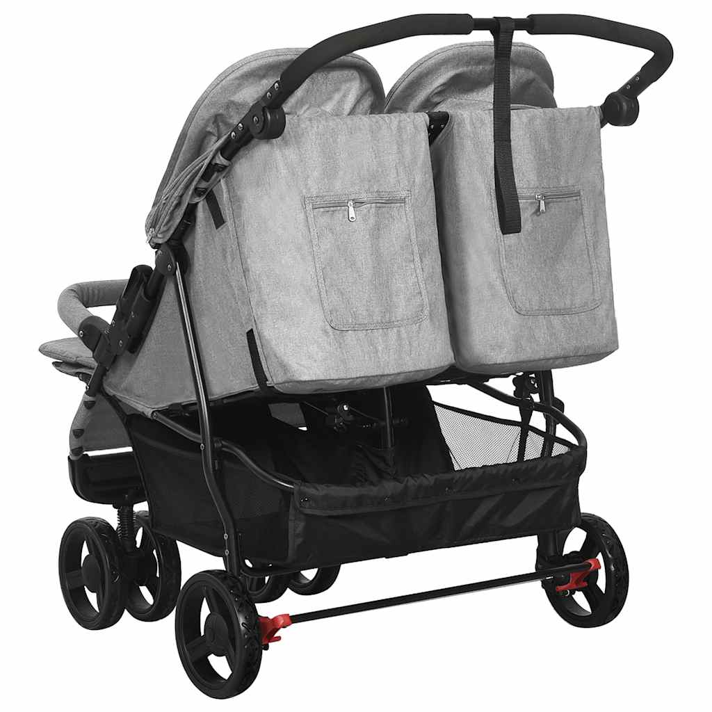 Lichtgrijze Stalen Dubbele Kinderwagen - Babywagen, Lichtgewicht Dubbele Kinderwagen, Opvouwbare Dubbele Kinderwagen, Gezinswagen, Kinderaccessoires