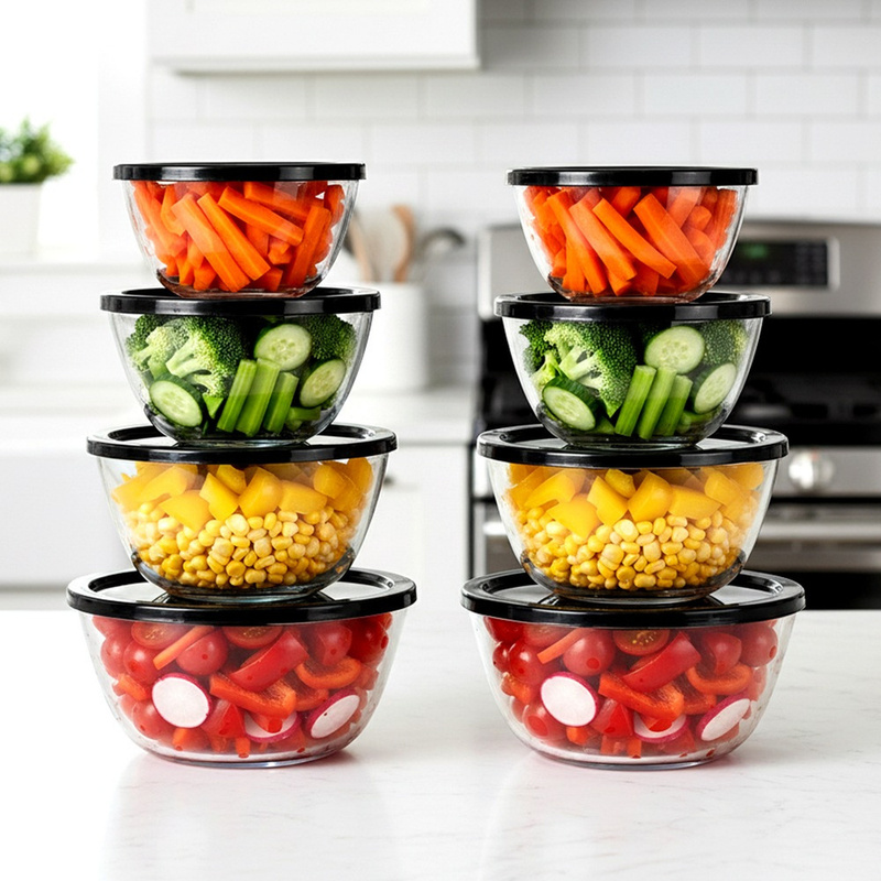 Glass Bowls With Lids - 750 Ml / 1 L / 1.5 L / 2 Of 8