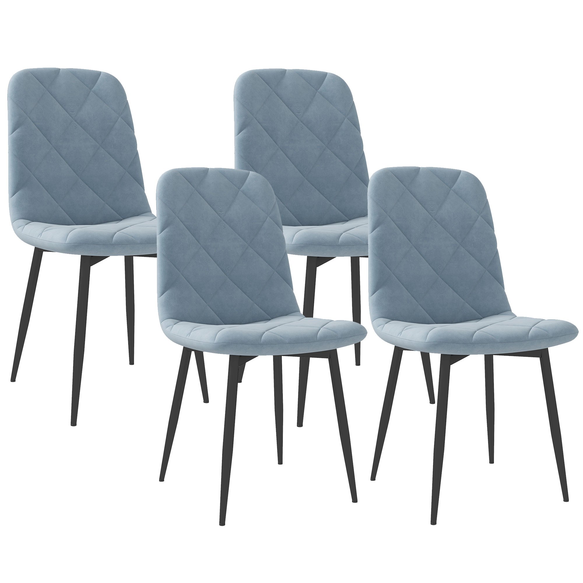 TEMU HOMCOM Juego de 4 Sillas de Comedor Modernas Sillas de Cocina Tapizadas en Terciopelo con Patas de Acero para Salon 45x54x87 cm