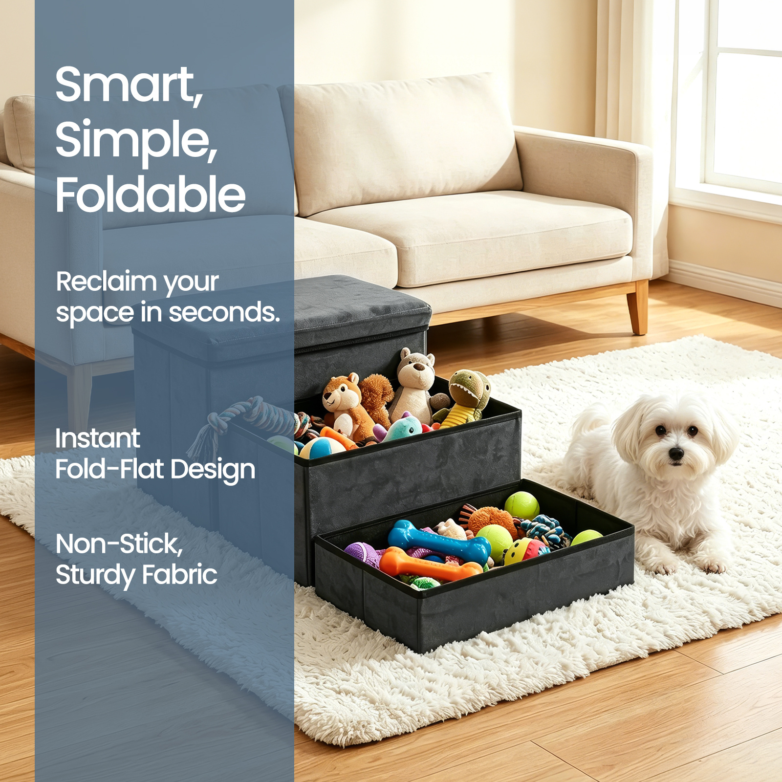 Dog Stairs with Storage, Foldable Pet Steps for Bed and Sofa