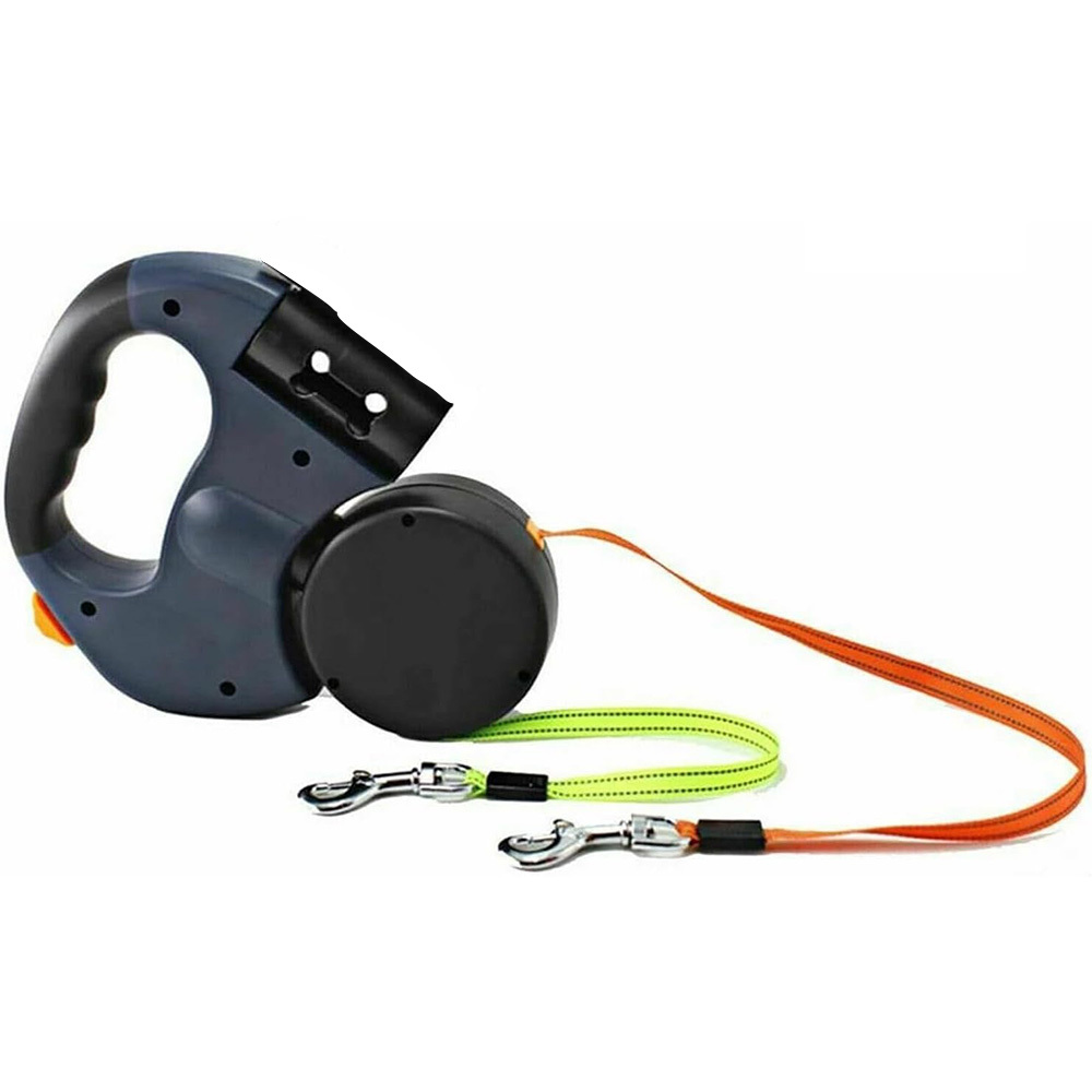 TEMU 360° Rotating Retractable Dog Lead Double Leads With Poo Bag Holder