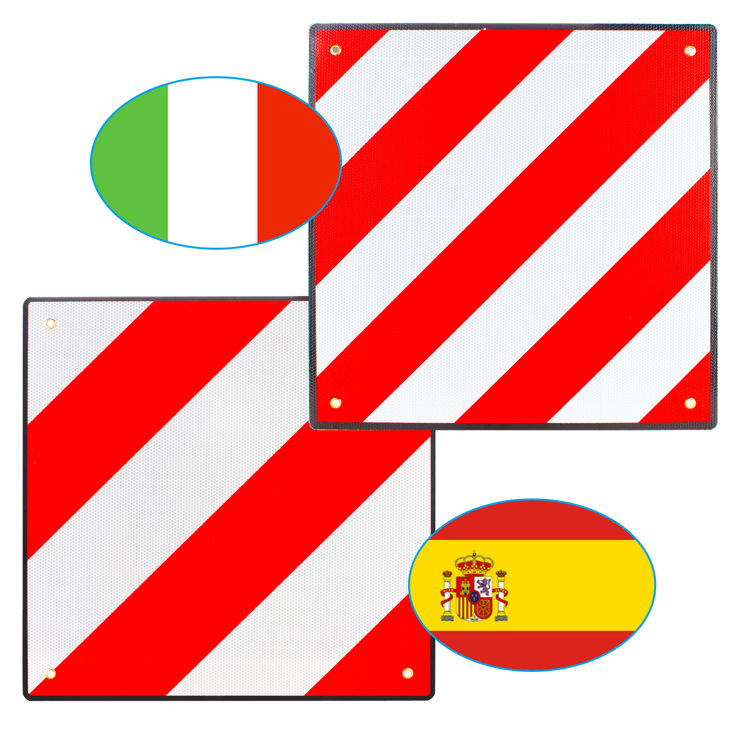 

Warning Sign 50x50cm 2 In 1 Warning Plate For Spain And Italy Stripes Reflective For Rear Rack And Bike Rack, Car, Camping