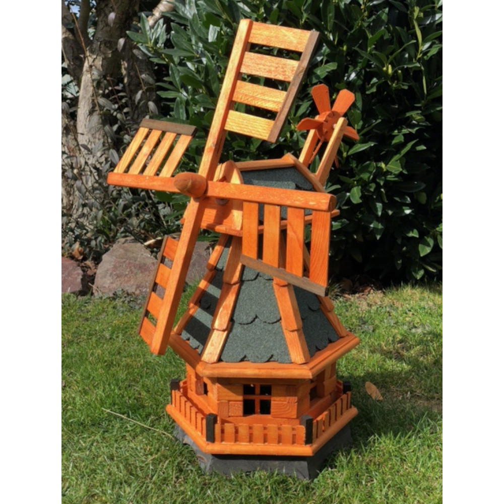 Image of Hexagonal Garden Windmill, Wooden With Ball Bearings, Brown/green, Height 70 Cm