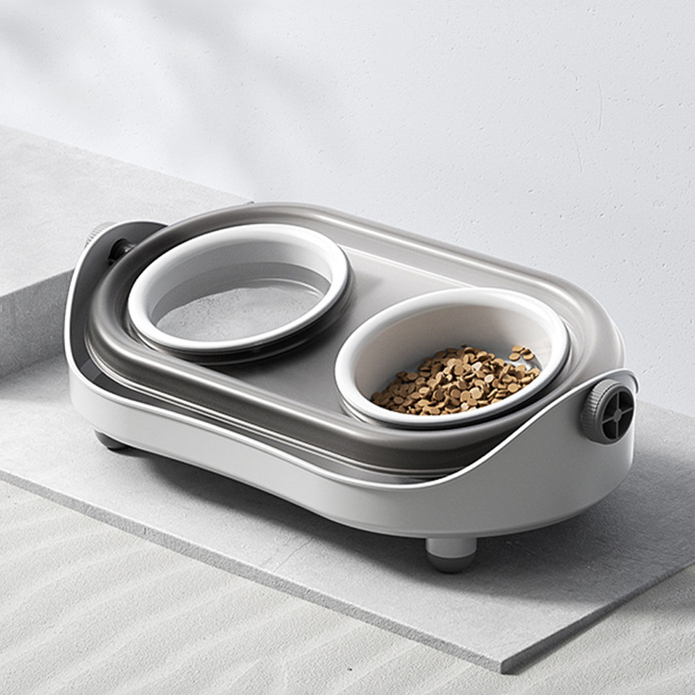 Elevated Pet Feeding Set 41x16x11cm with Raised Edge Non-Slip Cat and Dog Bowls, Spill-Proof Design Catches Food and Water Mess, Tidy Feeding Solution for Home Use