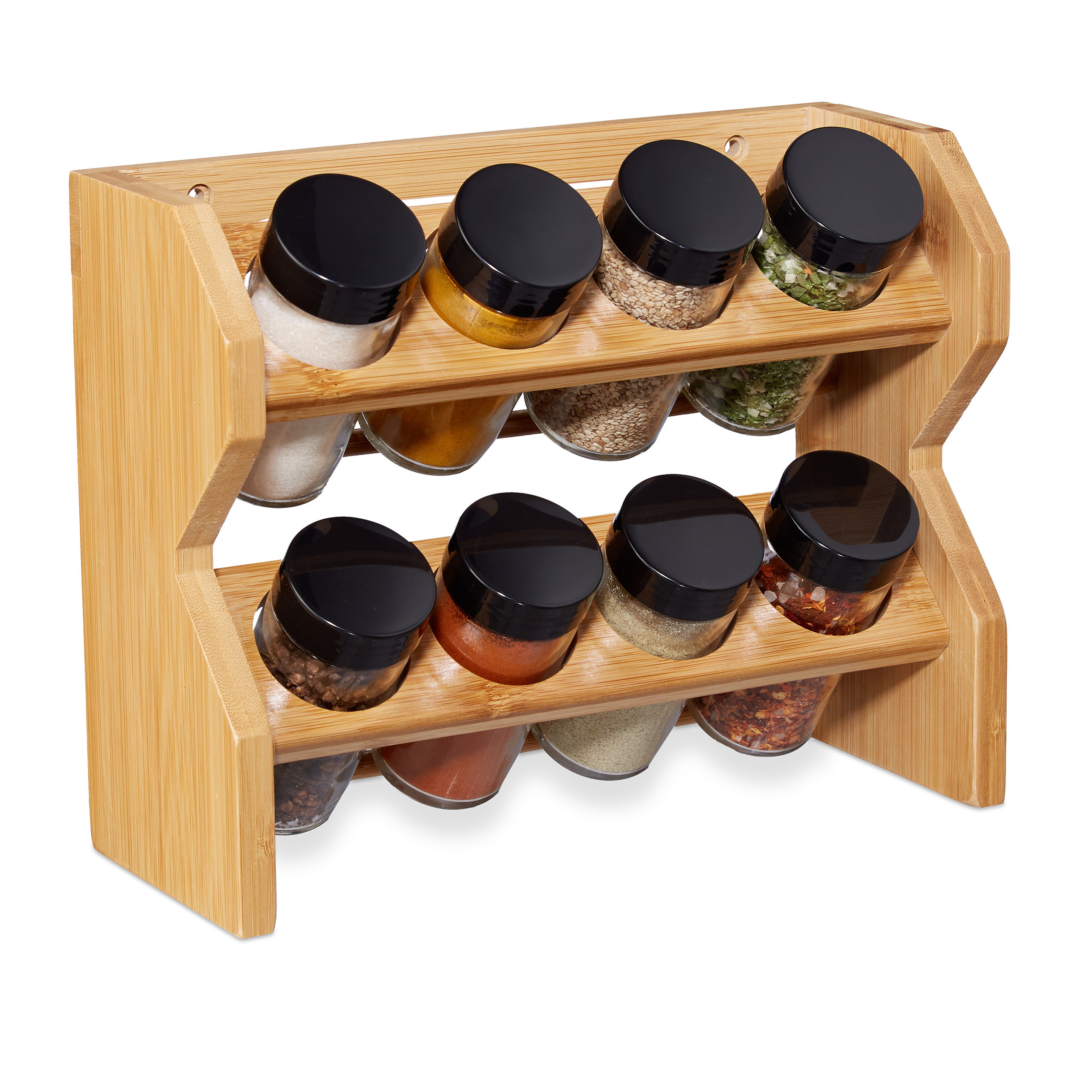 Spice Rack With 8 Spice Jars In Natural Finish