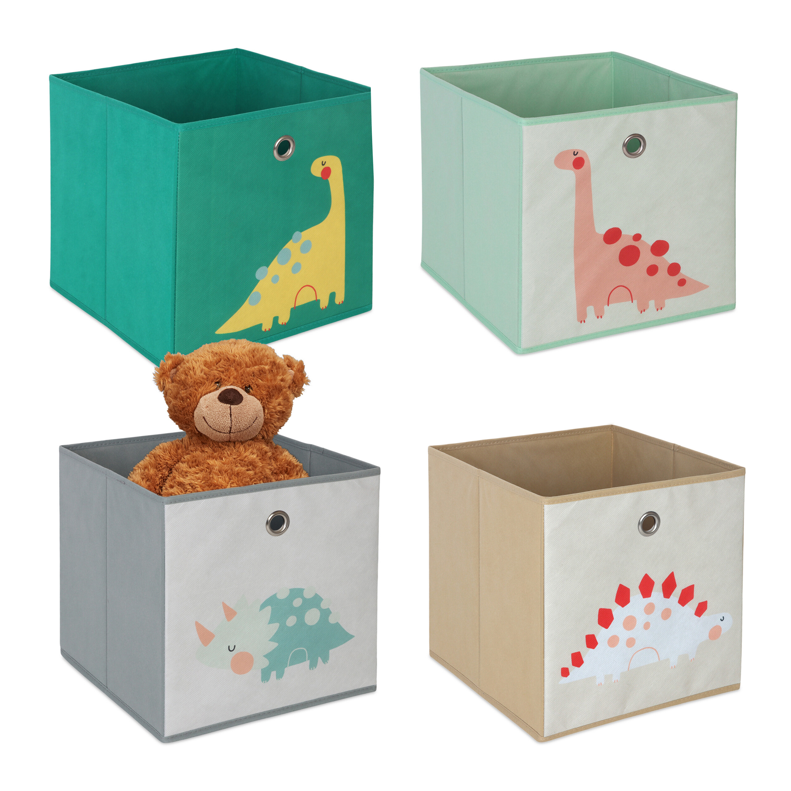 Image of 4 X Children' Boxes "dinos A" In Colorful - (w)30 X (h)30 X (d)30 Cm