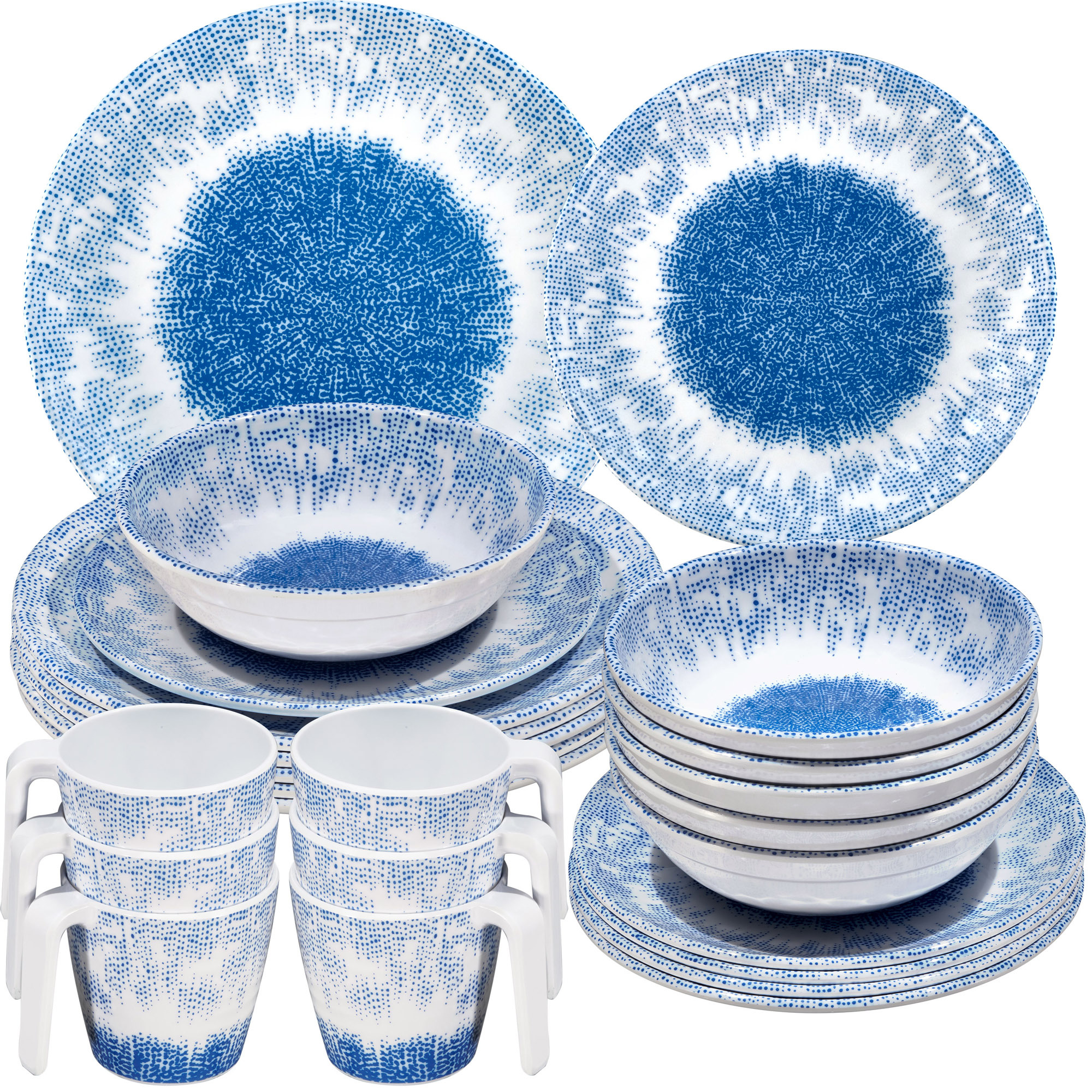 Image of Blue Camping Tableware For 6 People - 24 Pieces - Dandelion Dishwasher-safe Dinnerware, Camping Accessories, Camping, Festival, Picnic, Garden Party