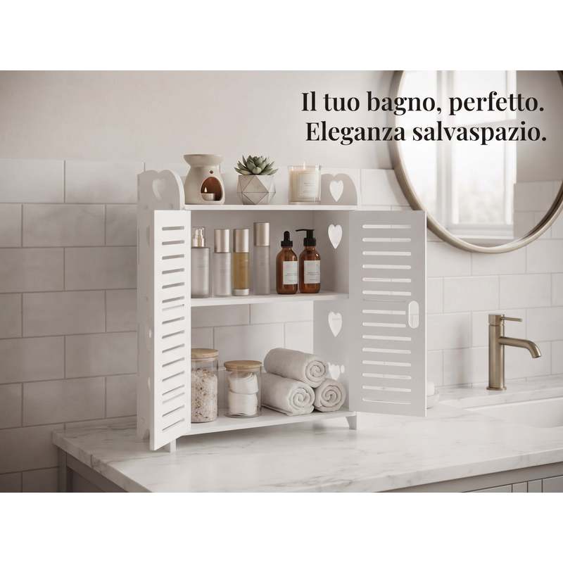 TEMU Armadietto con Ante , Mobiletto Salvaspazio Ripiani, Organizzatore da Parete o Appoggio, per Bagno, Make-up, Cosmetici, Medicinale, Cucina.