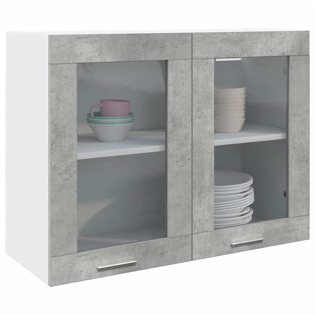 Image of Collection Hanging Cabinet, Concrete Grey, 80x31x60 Cm, Wood Composite & Glass, Wall-mounted Storage Shelf, Furniture, Home Accessory
