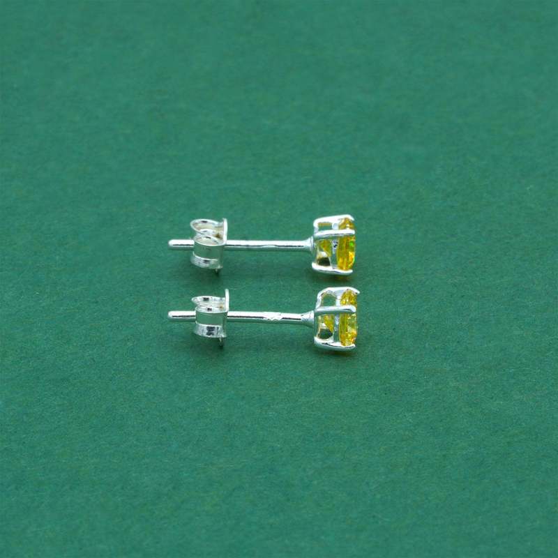 Women's 925 Sterling Silver Citrine CZ Stud Earrings