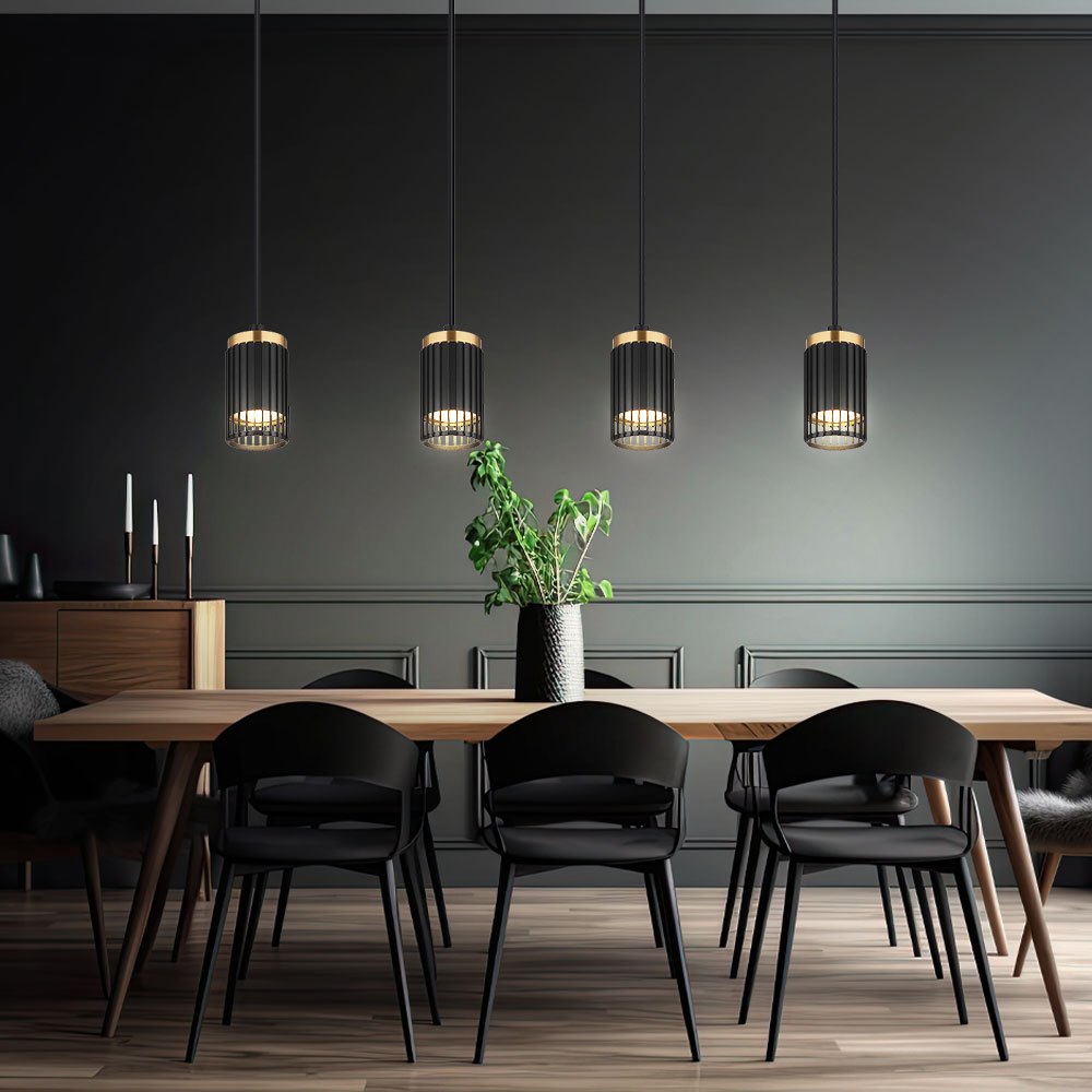 Image of Pendant Ceiling Light, 4-arm Dining Room Lamp, Black And Gold, Aluminum Metal, 4x Gu10 Sockets, Lxwxh: 60x6x120 Cm