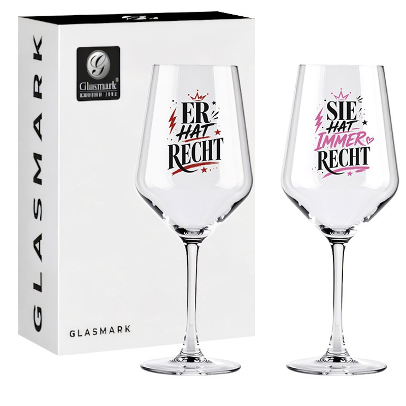 Image of Xl Wine Glasses 580ml With Funny Saying "he's Right / Right" – Large Red Wine Glasses & White Wine Glasses, Funny Gift Idea For Couples, Wedding, Anniversary
