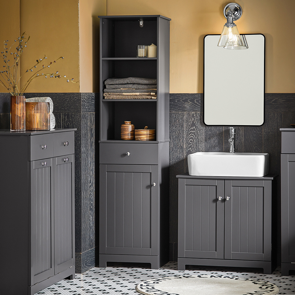 TEMU Mueble Columna de Baño con 1 Puerta y 3 Estantes y 1 cajón SoBuy BZR17-DG