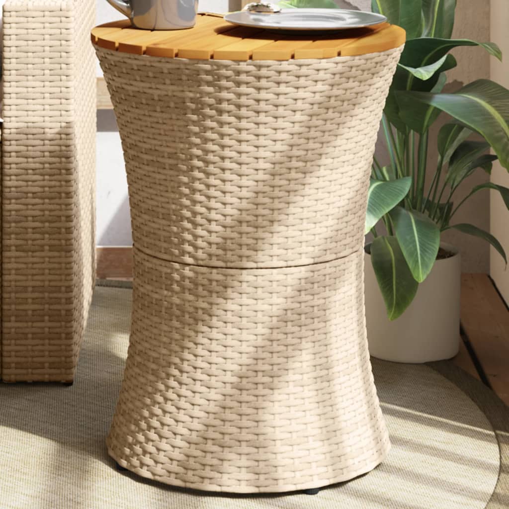 Image of Vidaxl Garden Table Side Table Drum-shaped Poly Rattan Solid Wood Coffee Table