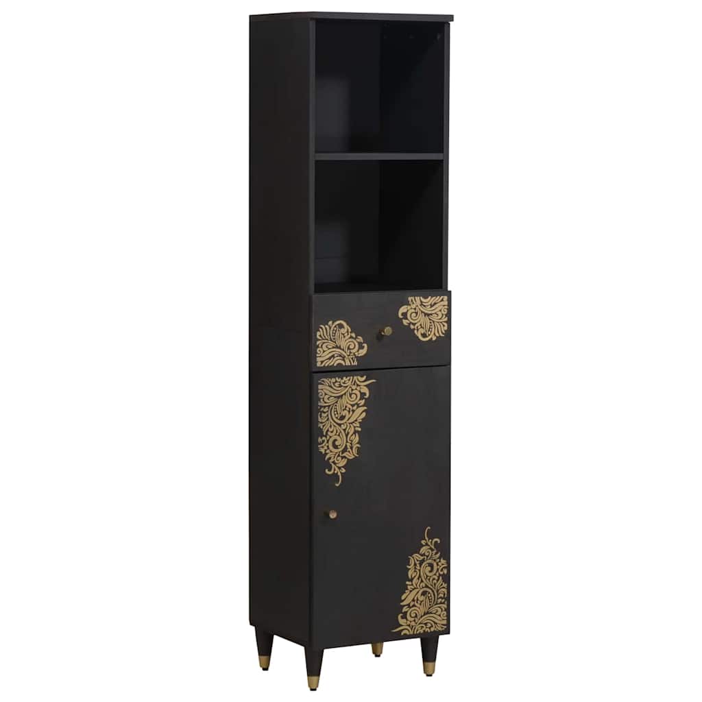 Image of Vidaxl Sideboard Black 38 X 33 X 160 Cm Solid Mango Wood, Modern Sideboard Cabinet, Wooden Storage For Living Room, , Efficient Interior Organizer, Mango Wood Unit