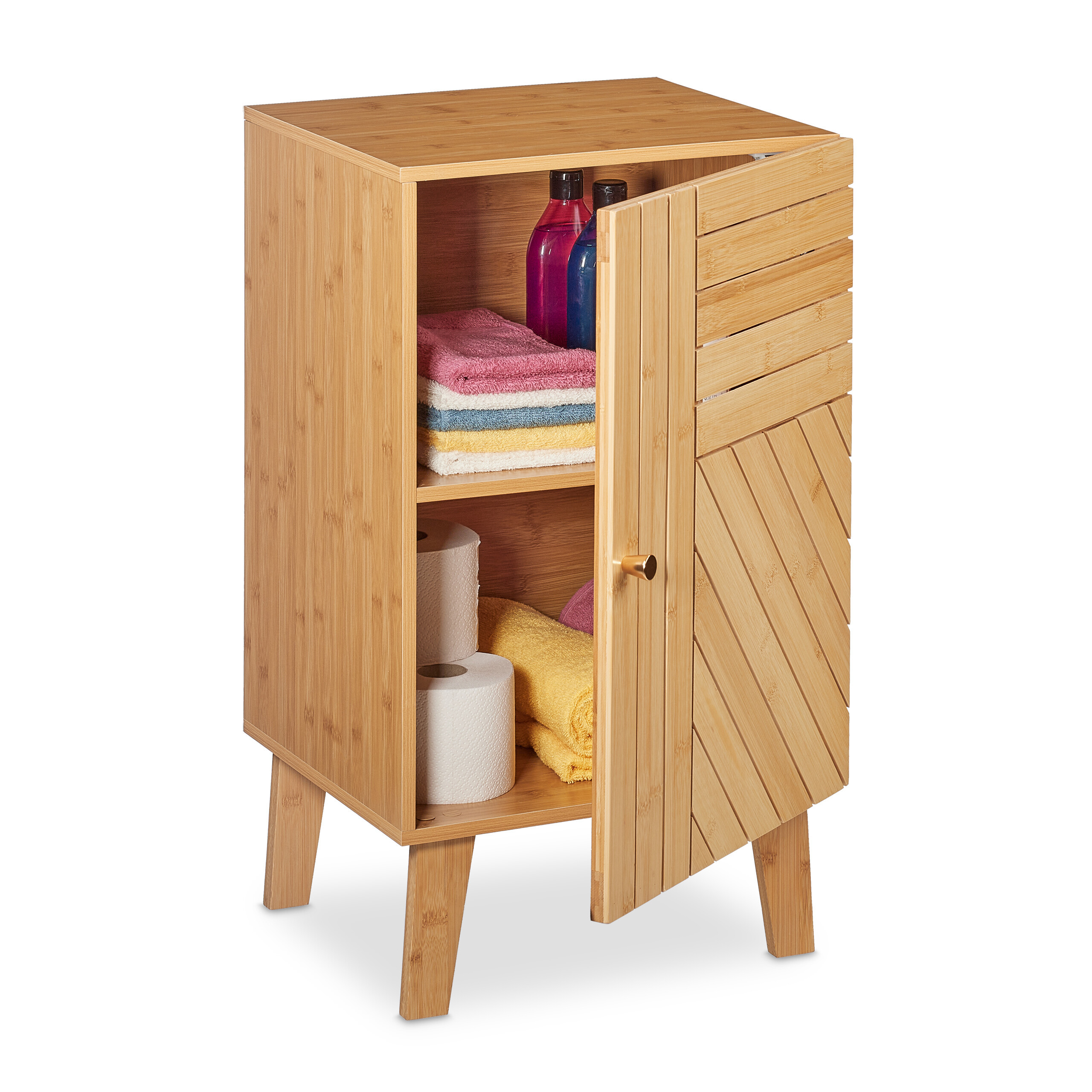Bamboo Bathroom Cabinet In Natural - (w)40 X (h)70 X (d)37 Cm