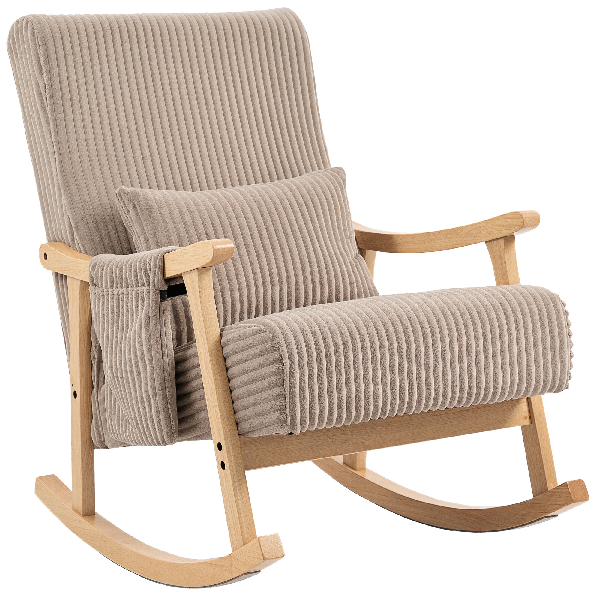Image of Homcom Rocking Chair, Velvet Rocker With Lumbar Cushion, Wooden Legs And Armrests, Pocket, , Nursing Chair, Load Capacity 120 Kg, For Bedroom, Living Room