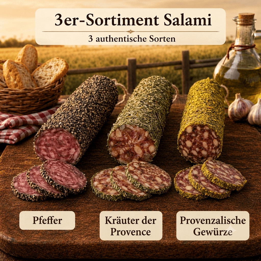 Image of 3rd Assortment Salami - Flavors Pepper, Herbs Of Provence And Provençal Spices ◈ Salami 100% French ◈ Natural Casing And Hand-tied ◈ Artisanal Production By The Chillet House Since 1902