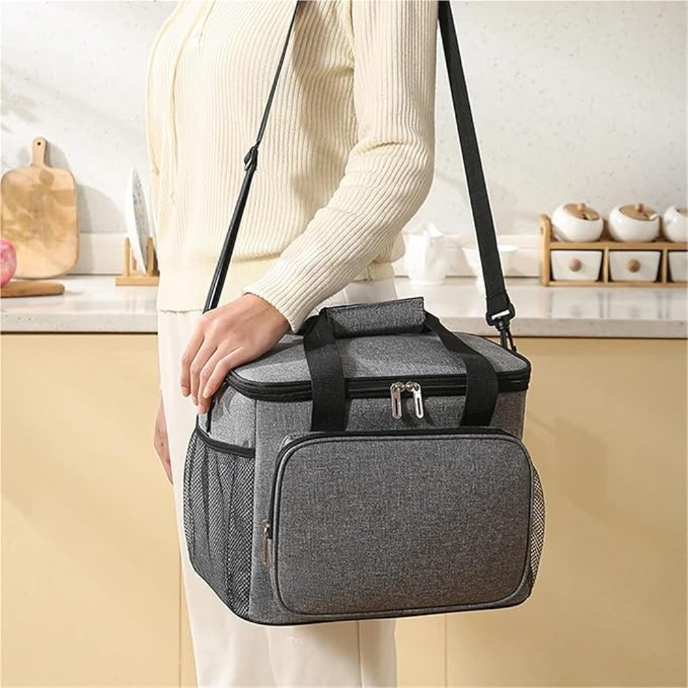 TEMU 15l Large Capacity Gray Lunch Bag, Insulated Bag Tote Bag Crossbody Bag, Suitable For Outdoor Picnic, Camping, Work, School, Great For Festival